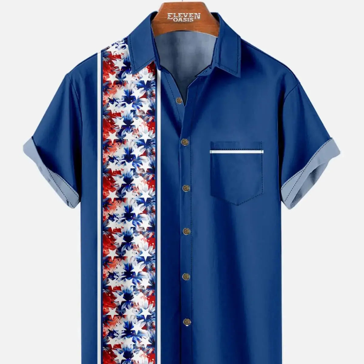 Men's Patriotic Floral Panel Short Sleeve Shirt Eleven Oasis