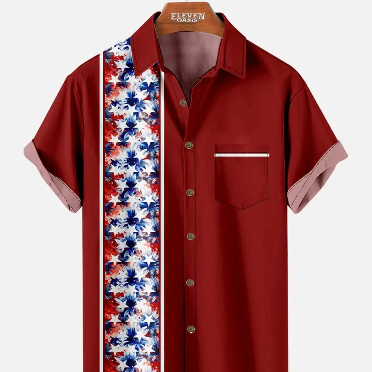 Tall Men's Patriotic Floral Panel Short Sleeve Shirt Eleven Oasis
