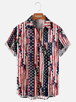 Men's Distressed Stars & Stripes Hawaiian Short Sleeve Shirt Eleven Oasis