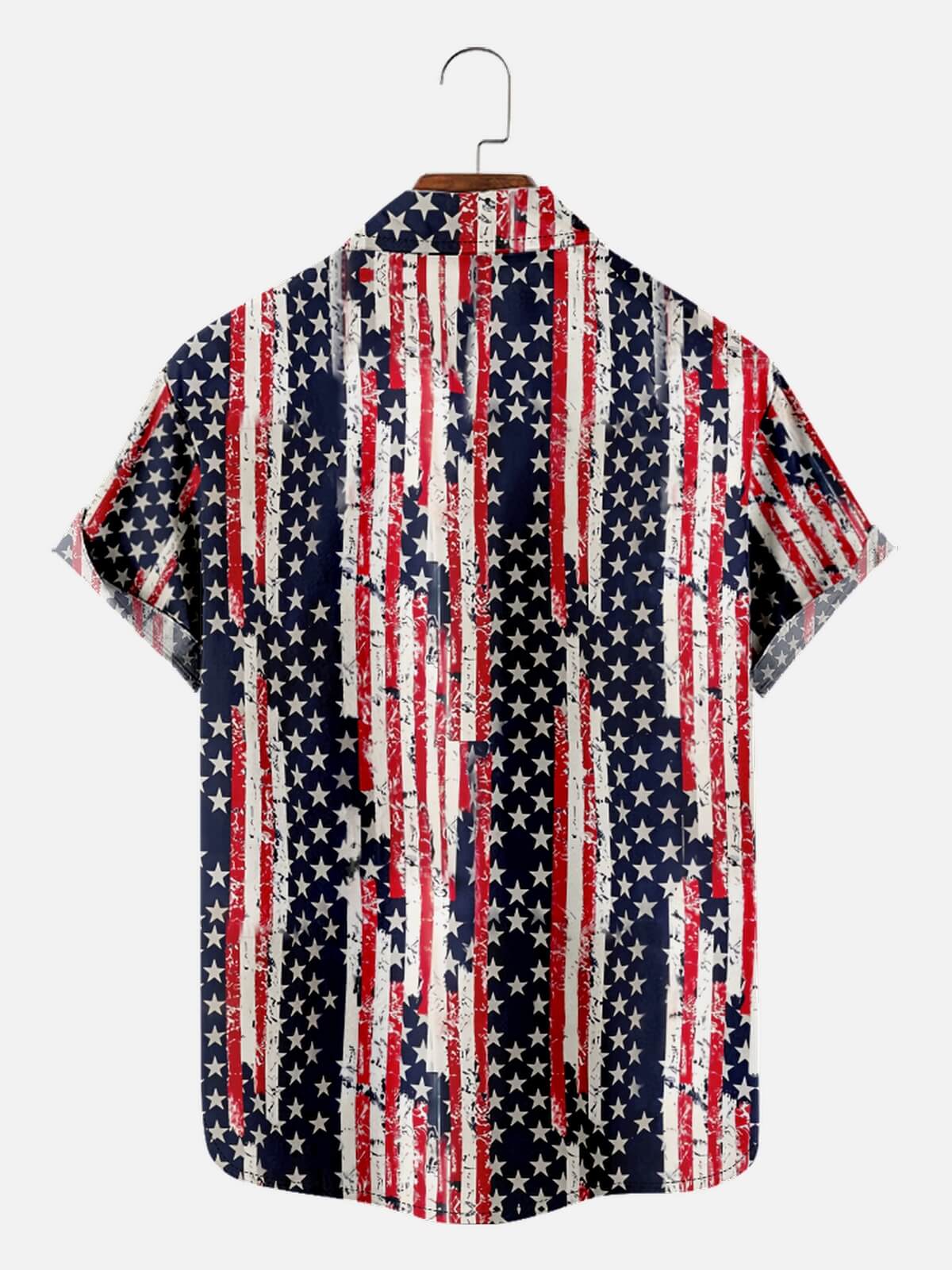 Tall Men's Distressed Stars & Stripes Hawaiian Short Sleeve Shirt Eleven Oasis