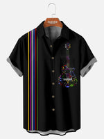 Men's Colorful Guitar and Music Notes Short Sleeve Shirt Eleven Oasis