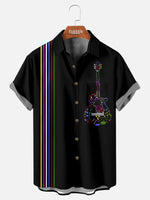 Tall Men's Colorful Guitar and Music Notes Short Sleeve Shirt Eleven Oasis