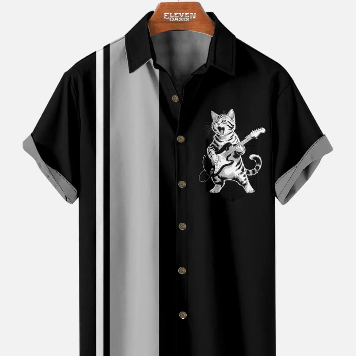 Men's Rock 'n' Roll Cat Short Sleeve Shirt ElevenOasis