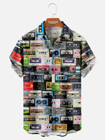 Tall Men's Cassette Tape Print Short Sleeve Shirt ElevenOasis
