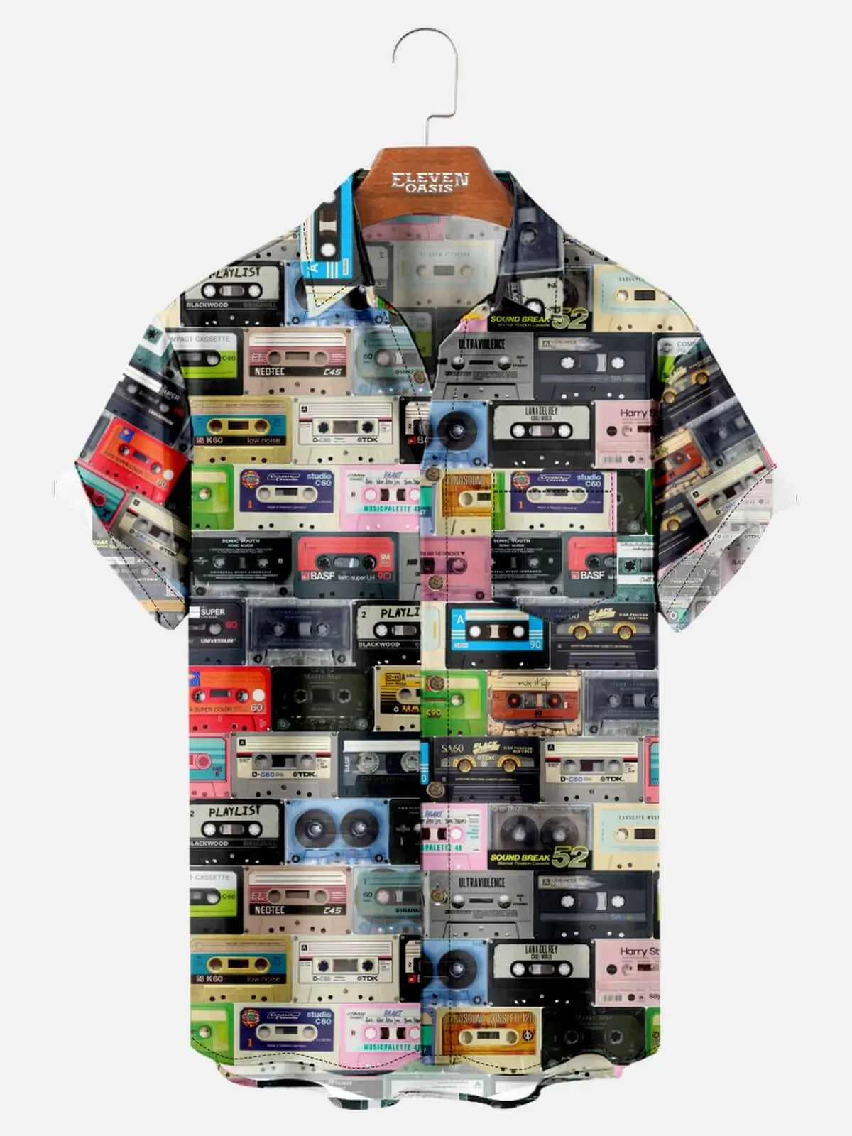 Tall Men's Cassette Tape Print Short Sleeve Shirt ElevenOasis