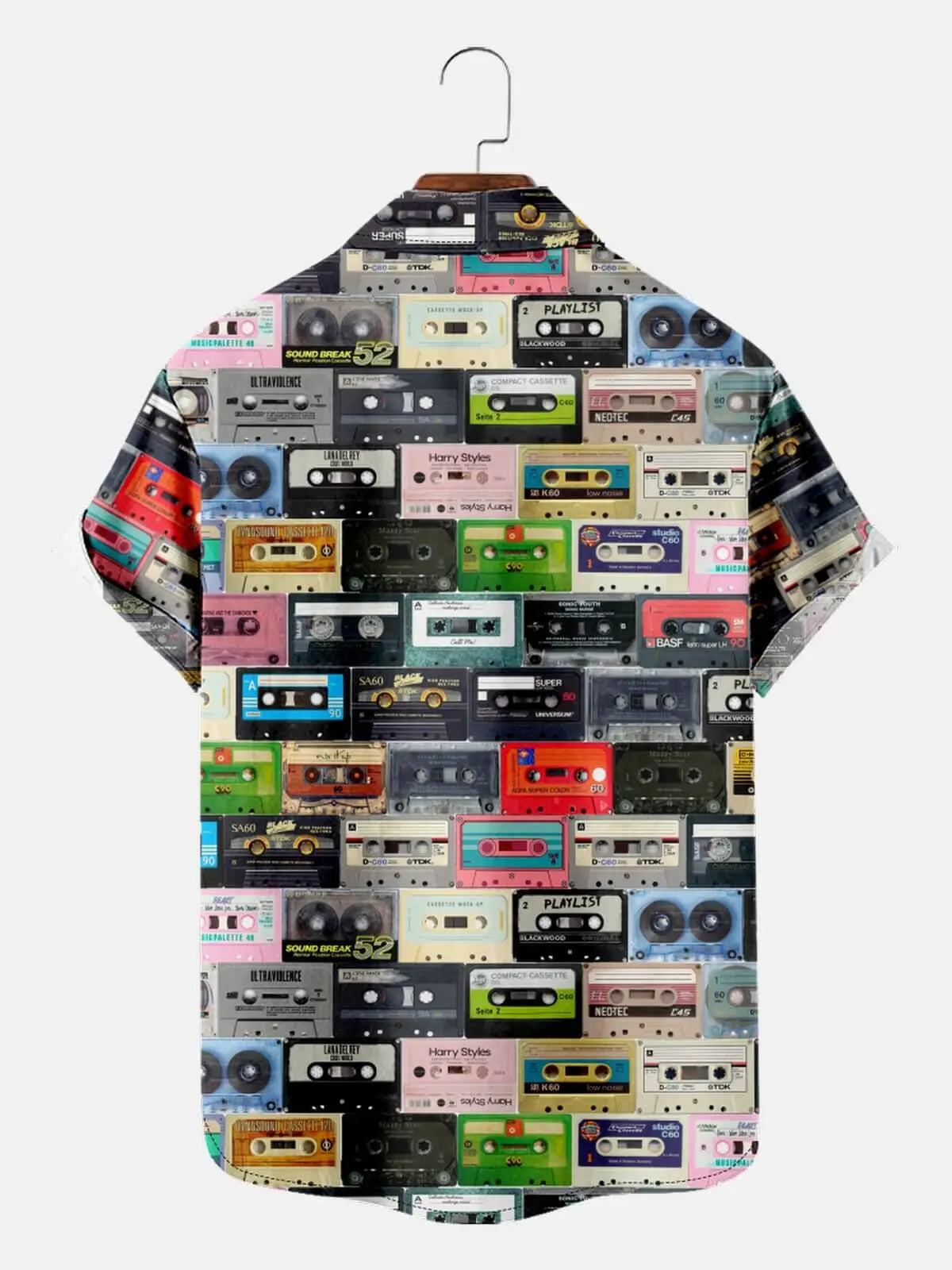 Tall Men's Cassette Tape Print Short Sleeve Shirt ElevenOasis