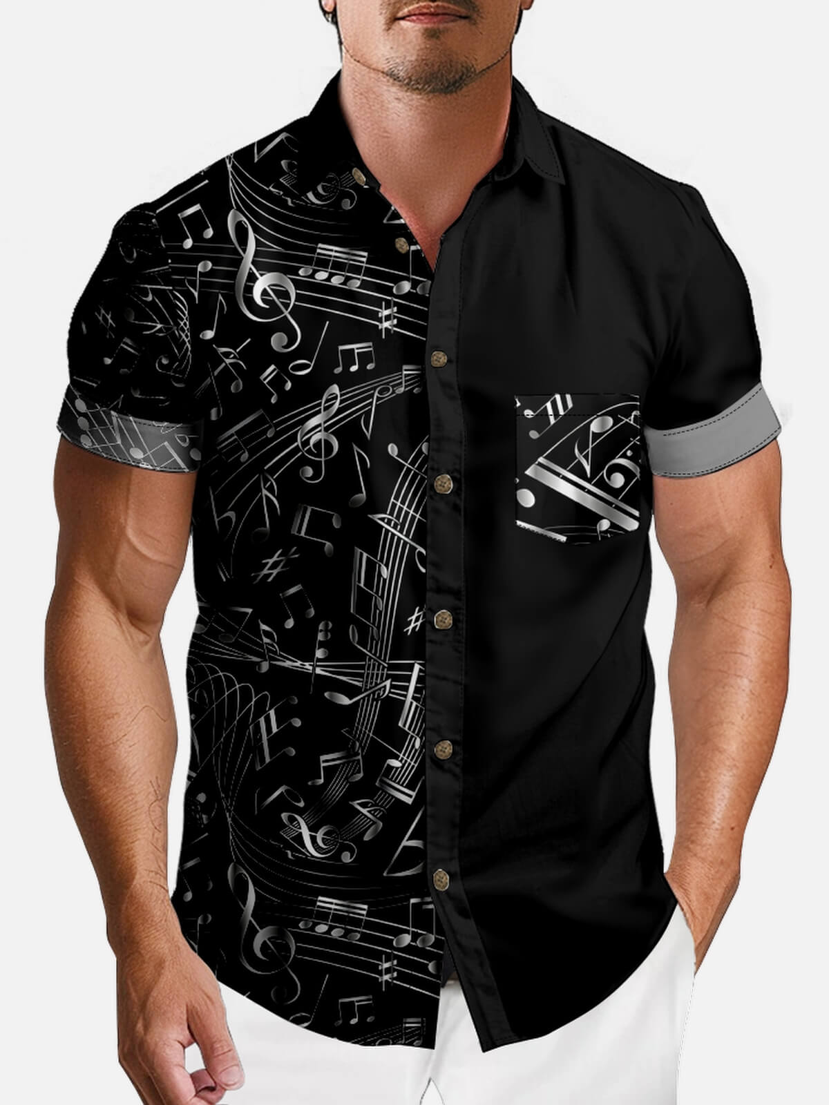 Tall Men's Music Notes Short Sleeve Shirt Eleven Oasis