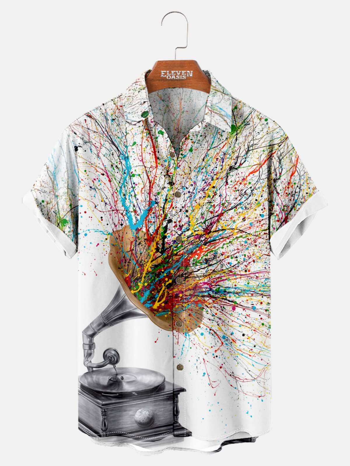 Men's Gramophone Paint Splash Short Sleeve Shirt Eleven Oasis