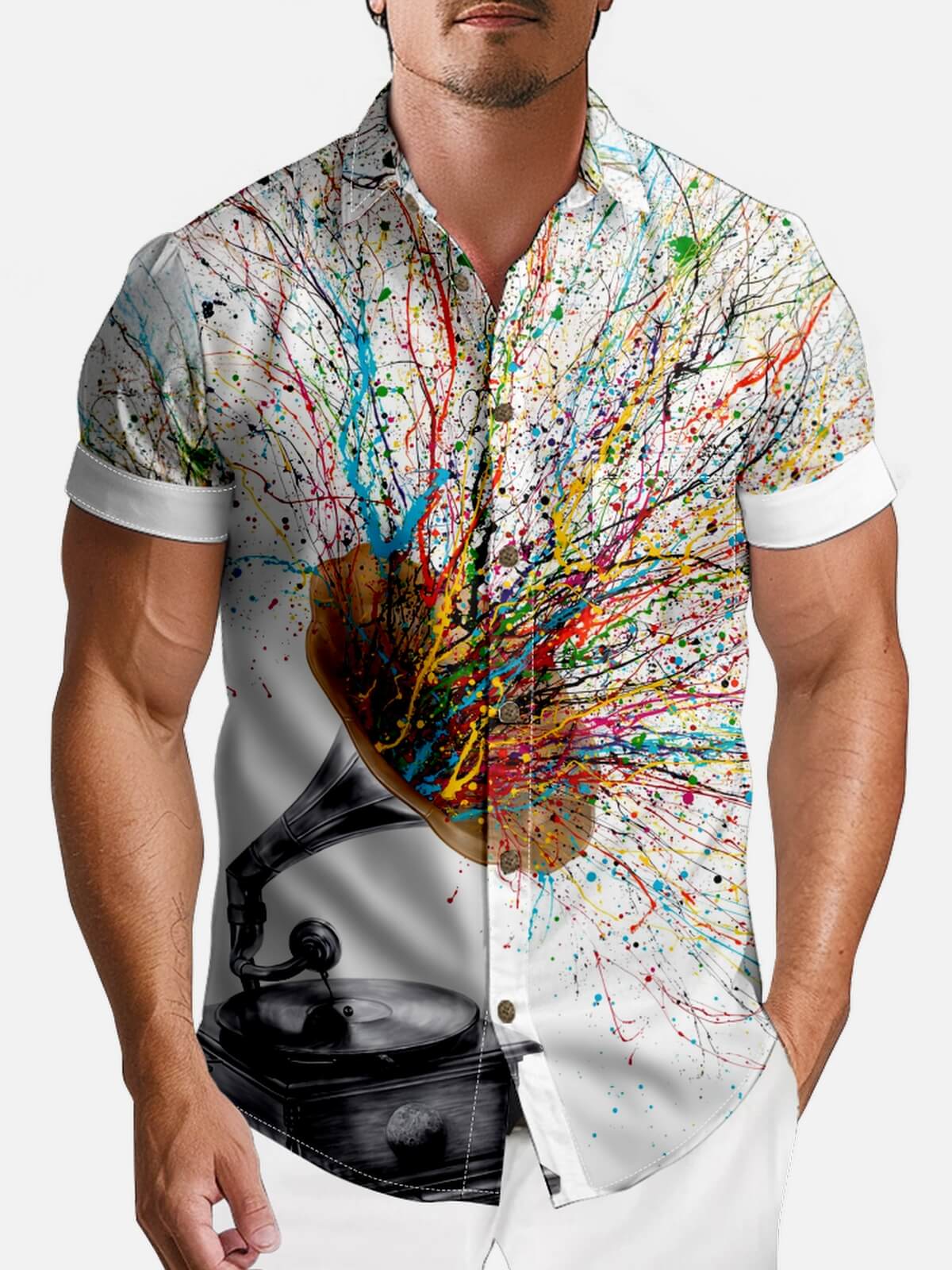 Men's Gramophone Paint Splash Short Sleeve Shirt Eleven Oasis