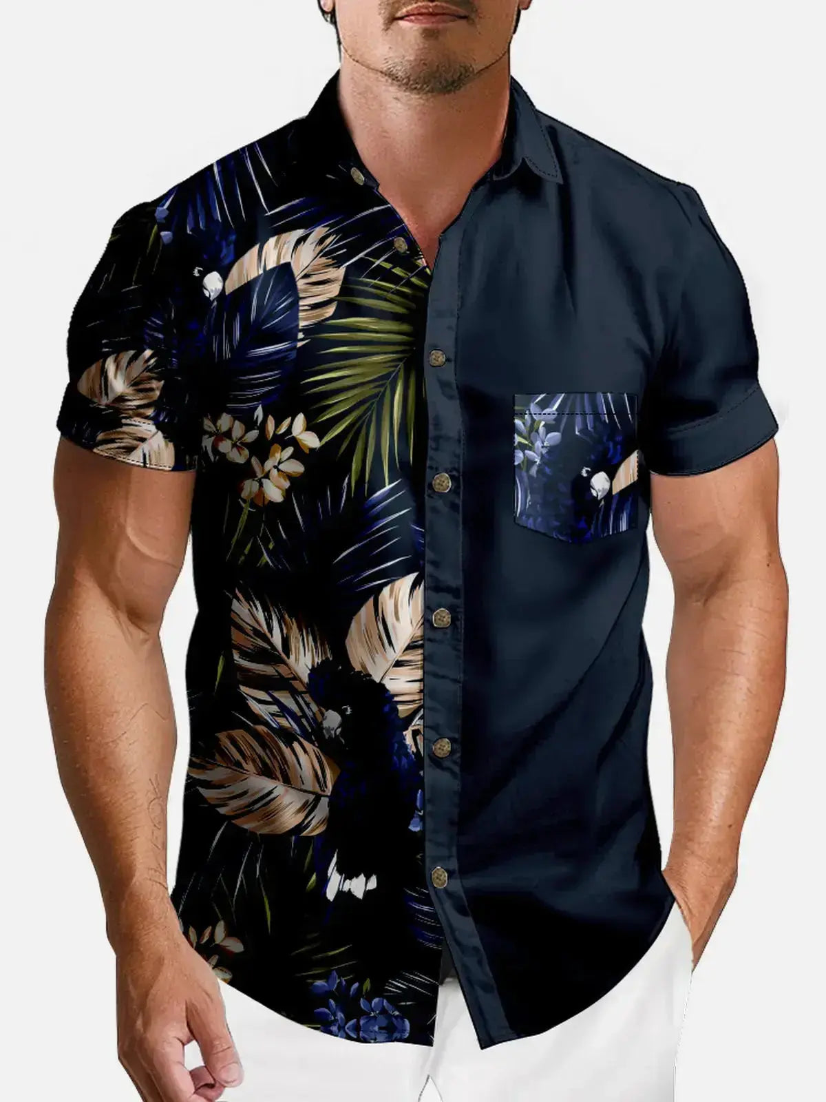 Men's Hawaii Retro Tropical Flora Short Sleeve Shirt ElevenOasis