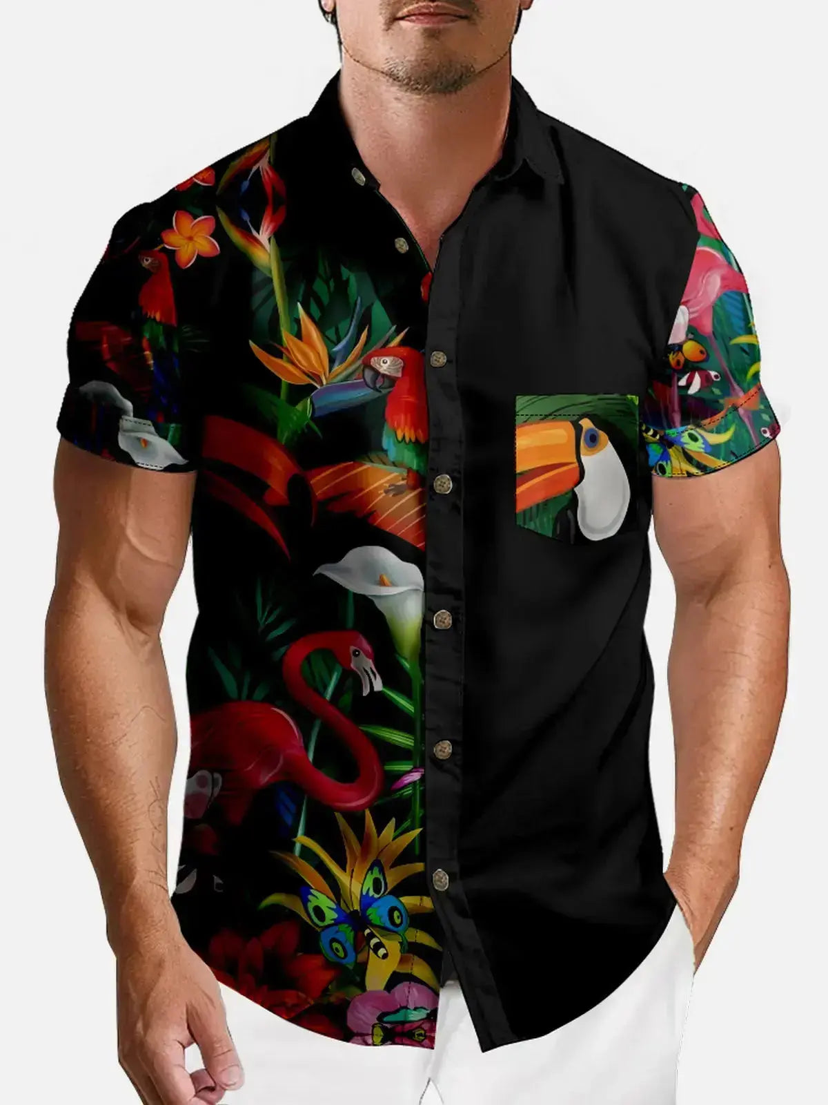 Men's Hawaii Retro Tropical Flora Short Sleeve Shirt ElevenOasis