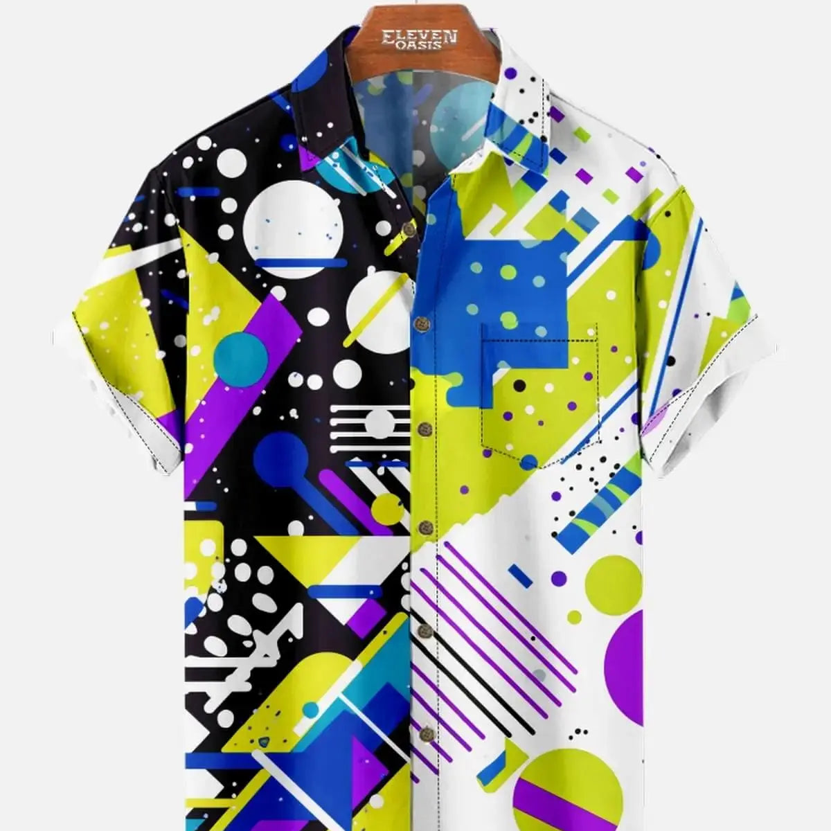 Men's Trapper Keeper Inspired Colorful Geometric Shapes Short Sleeve Shirt ElevenOasis
