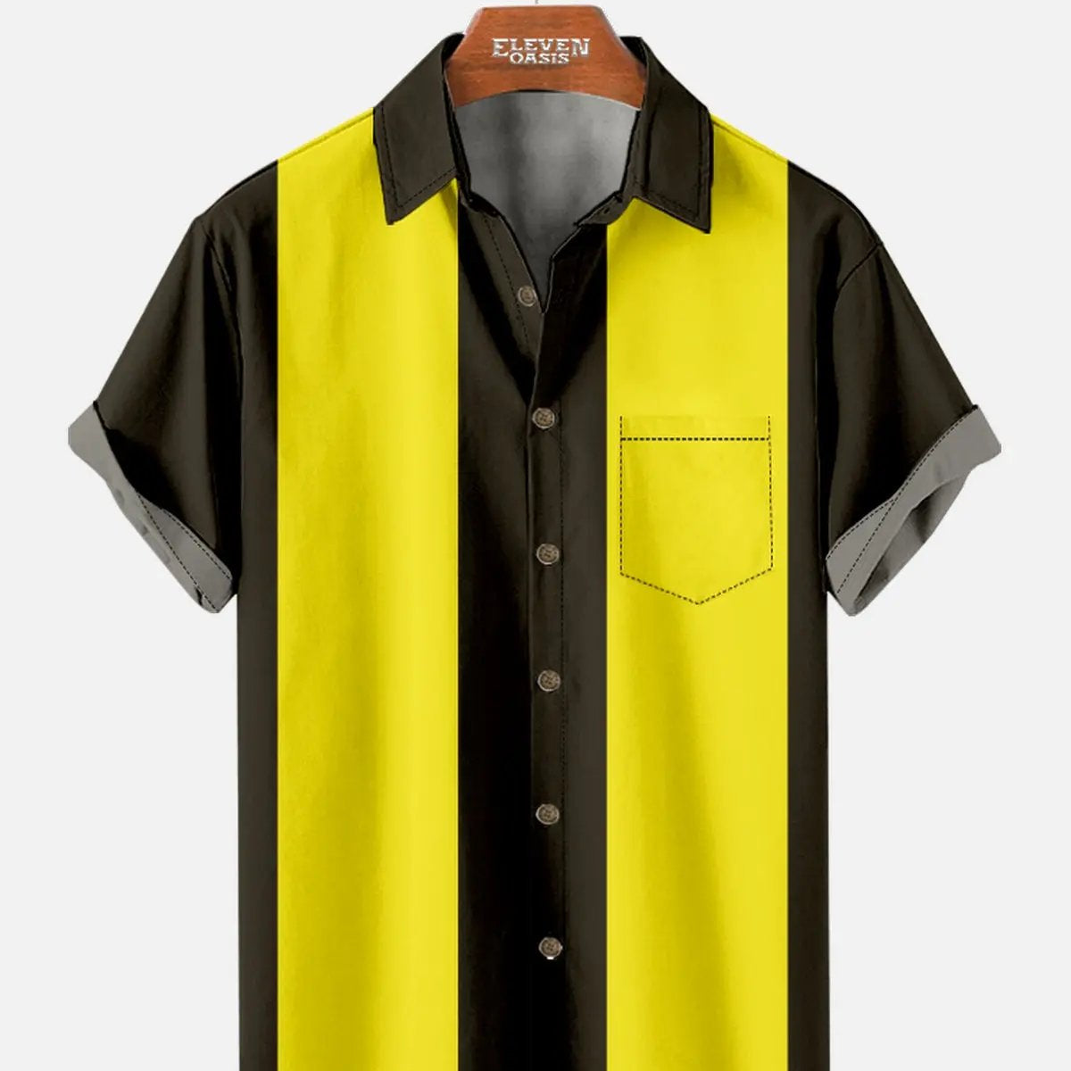 Men's Basic 50s Style Bowling Short Sleeve Shirt ElevenOasis