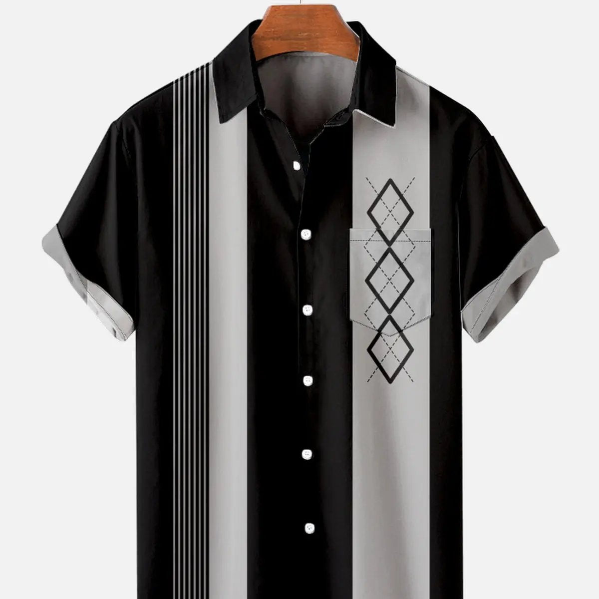Tall Men's Mid-Century Geometric Short Sleeve Shirt ElevenOasis