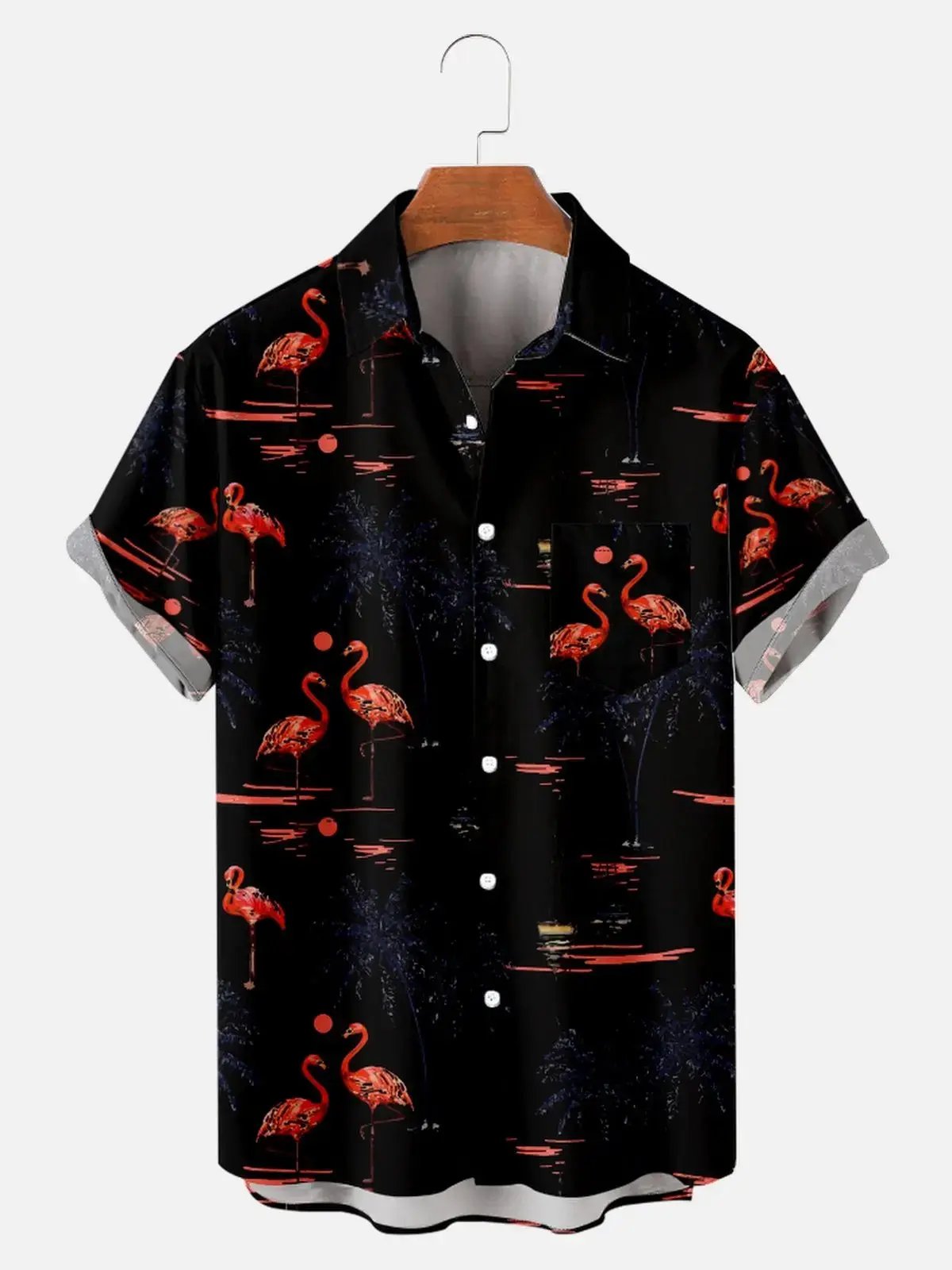 Men's Beach Flamingo Vacay Style Casual Short Sleeve Shirt ElevenOasis