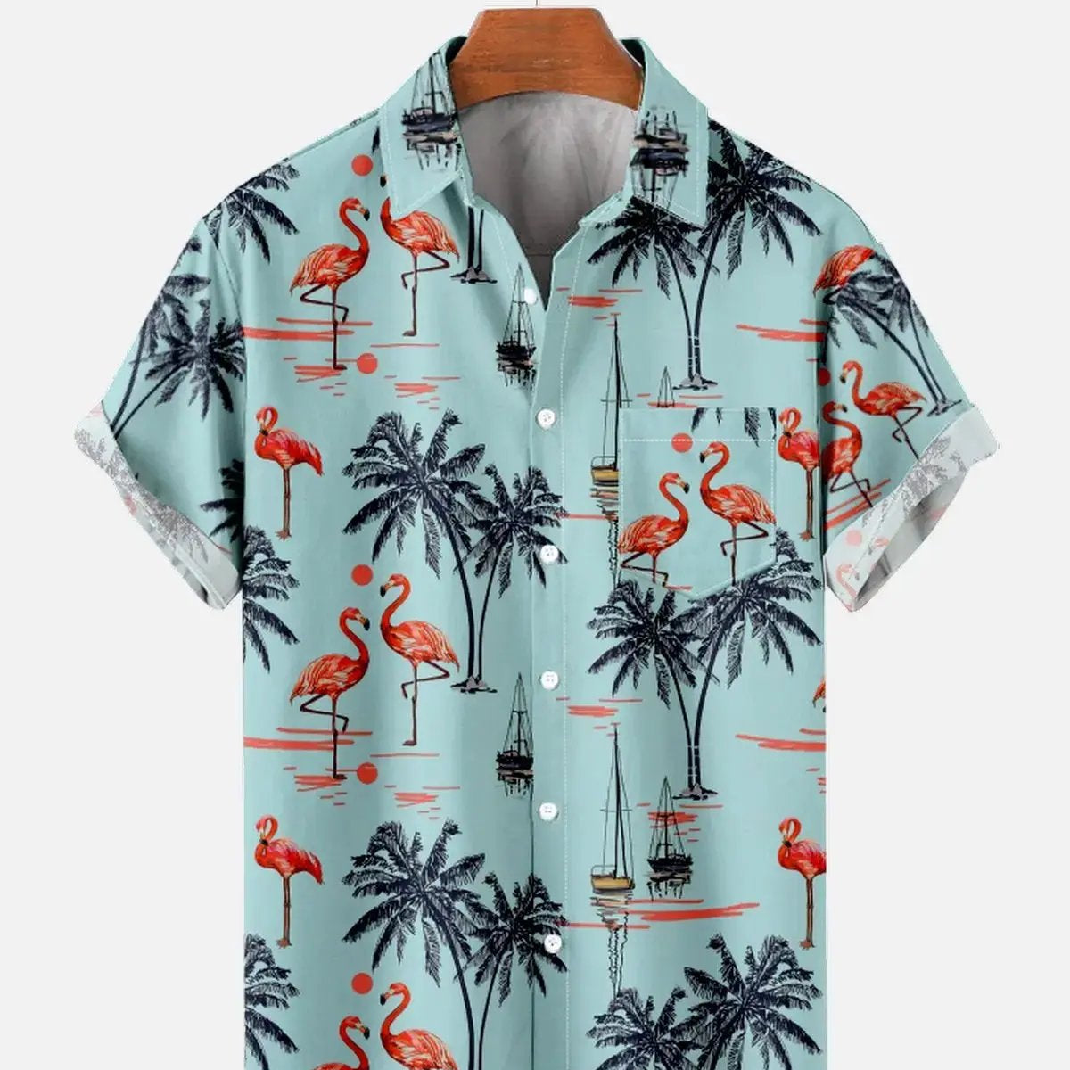 Men's Beach Flamingo Vacay Style Casual Short Sleeve Shirt ElevenOasis