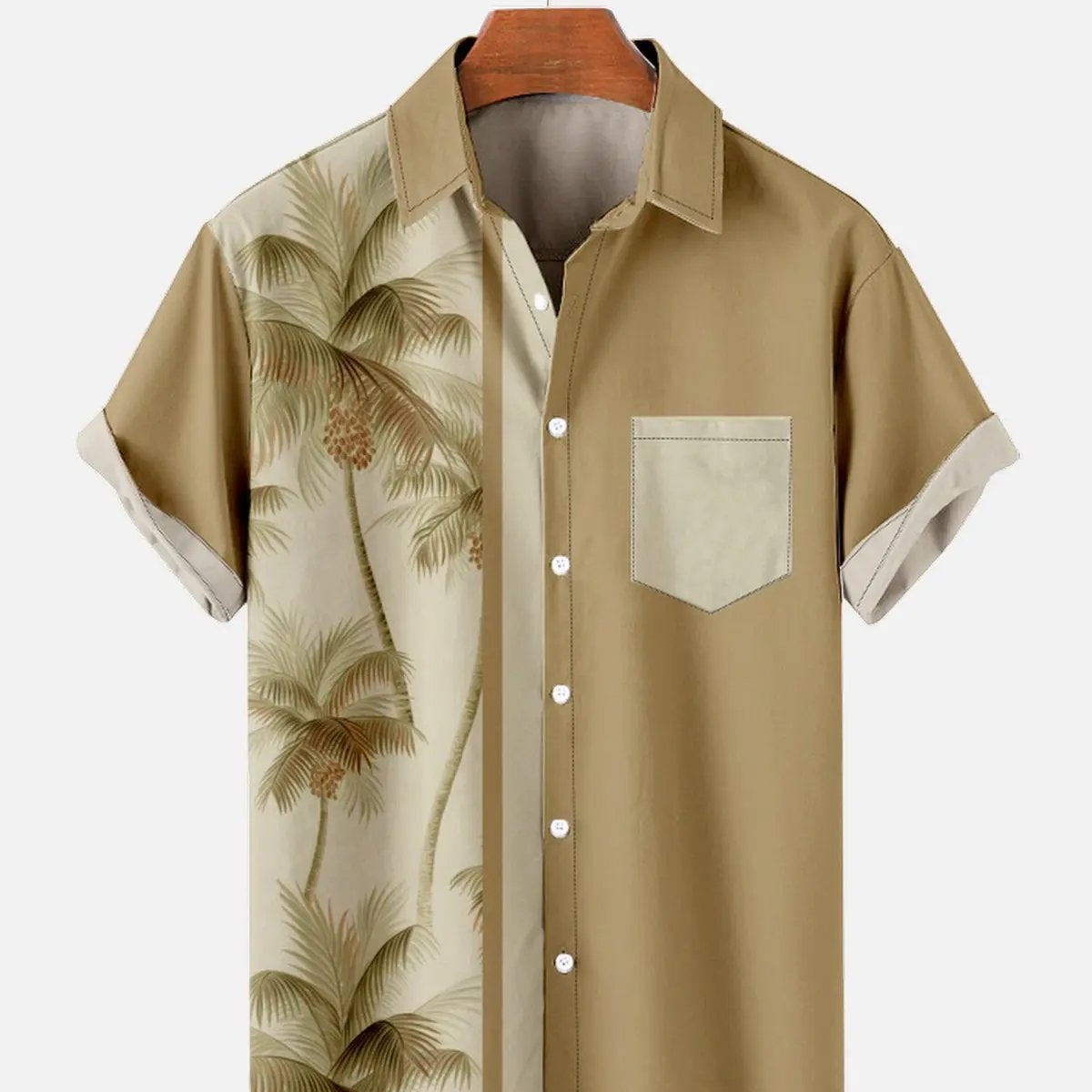 Tall Men's Coconut Tree Casual Breathable Hawaiian Short Sleeve Shirt ElevenOasis