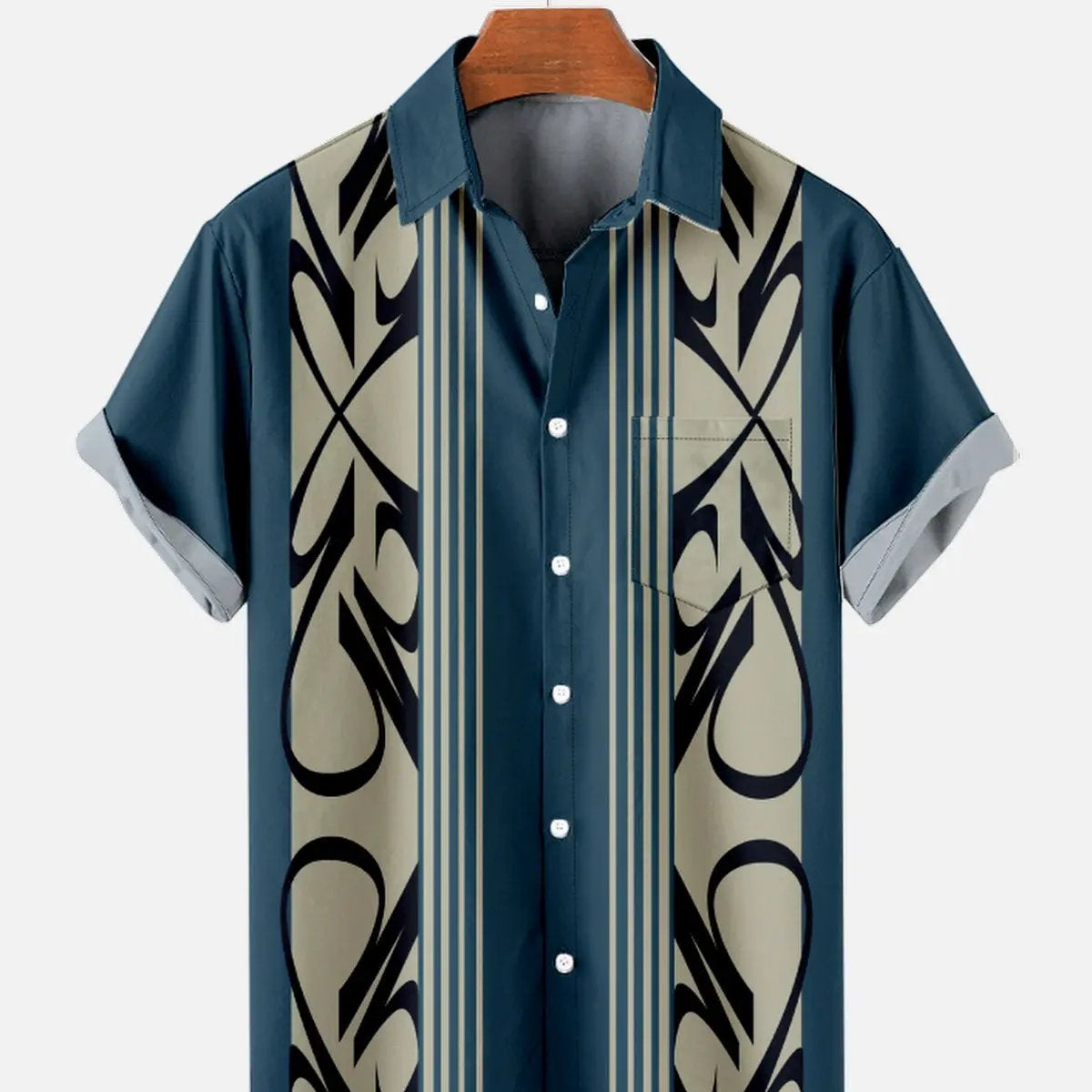 Tall Men's Racing Stripe Geometric Short Sleeve Shirt ElevenOasis