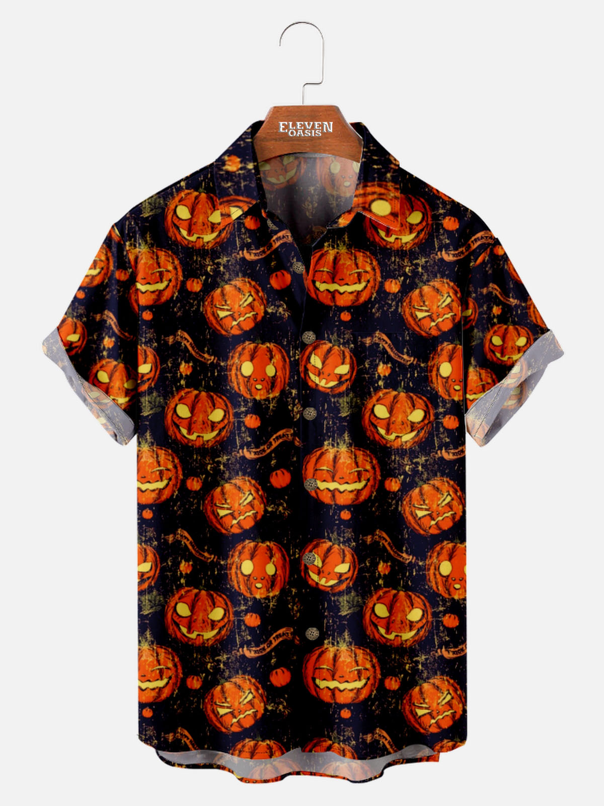 Tall Men's Jack-O'-Lantern Halloween Short Sleeve Shirt ElevenOasis