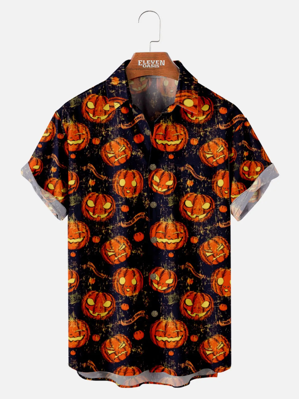 Tall Men's Jack-O'-Lantern Halloween Short Sleeve Shirt ElevenOasis