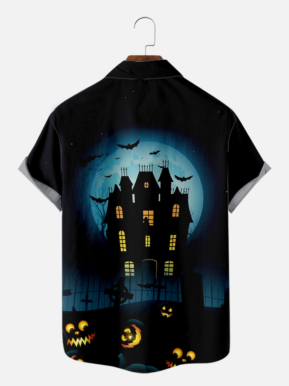 Tall Men's Haunted House Halloween Short Sleeve Shirt Eleven Oasis