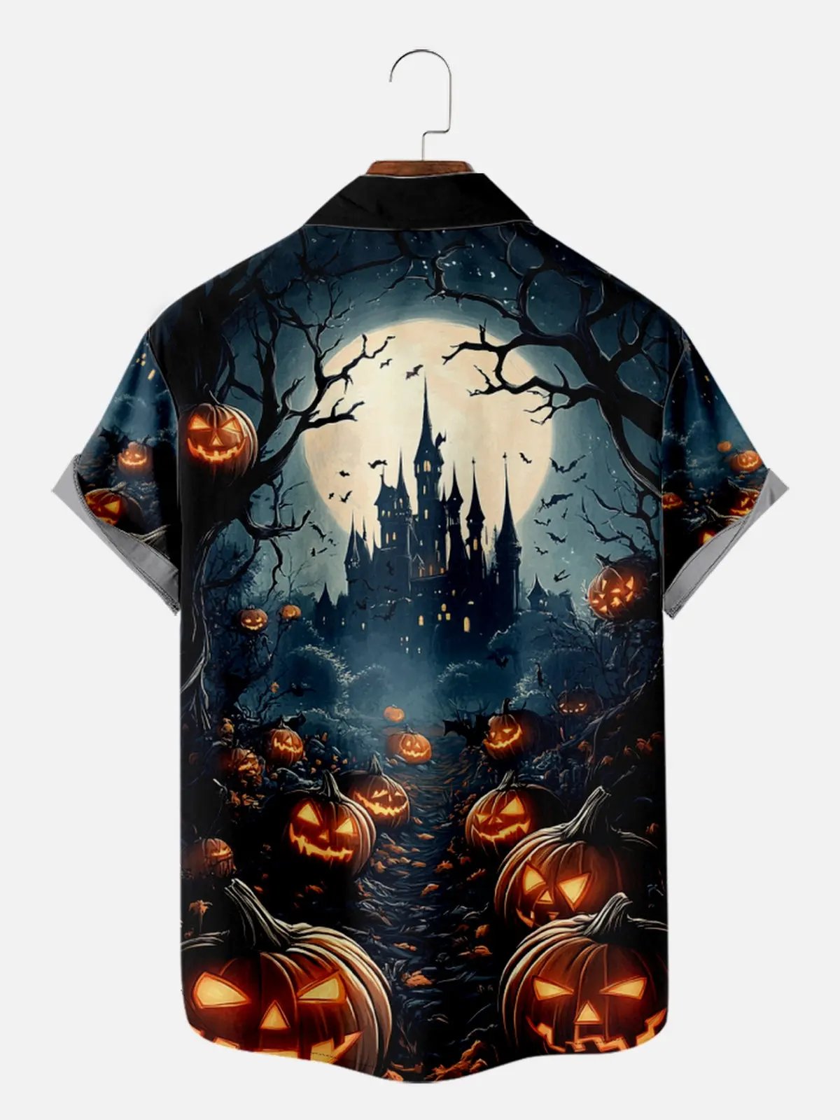 Tall Men's Haunted Harvest Castle Short Sleeve Shirt ElevenOasis