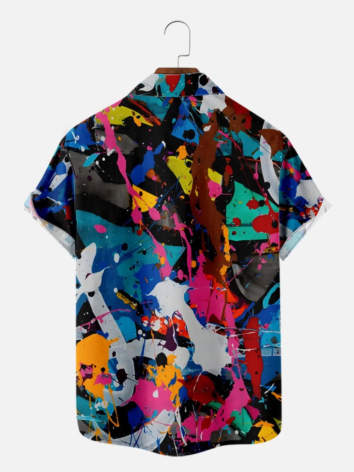 Tall Men's Colorful Paint Blotches and Splatters Short Sleeve Shirt ElevenOasis