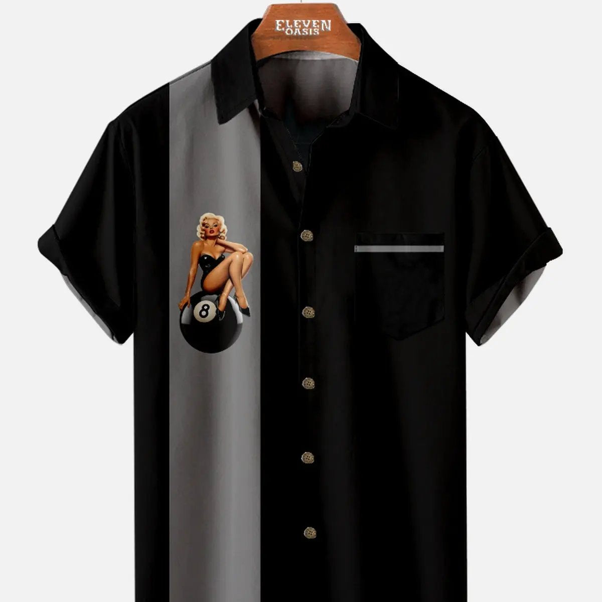 Men's Pin-Up Eight Ball Bowling Short Sleeve Shirt ElevenOasis