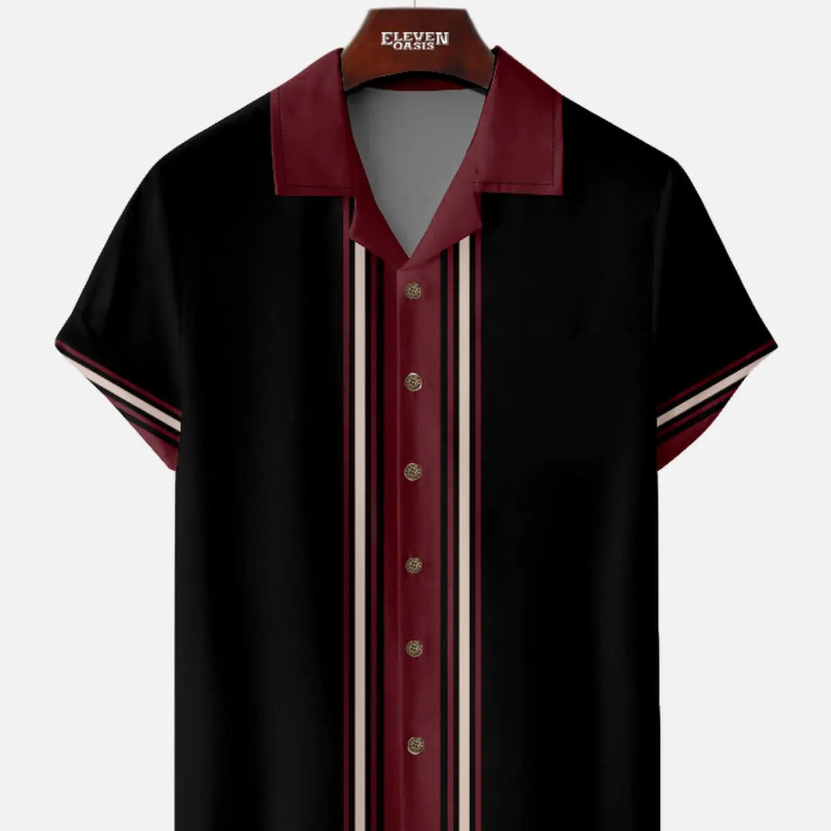 Men's Classic Vertical Stripe Bowling Short Sleeve Shirt ElevenOasis