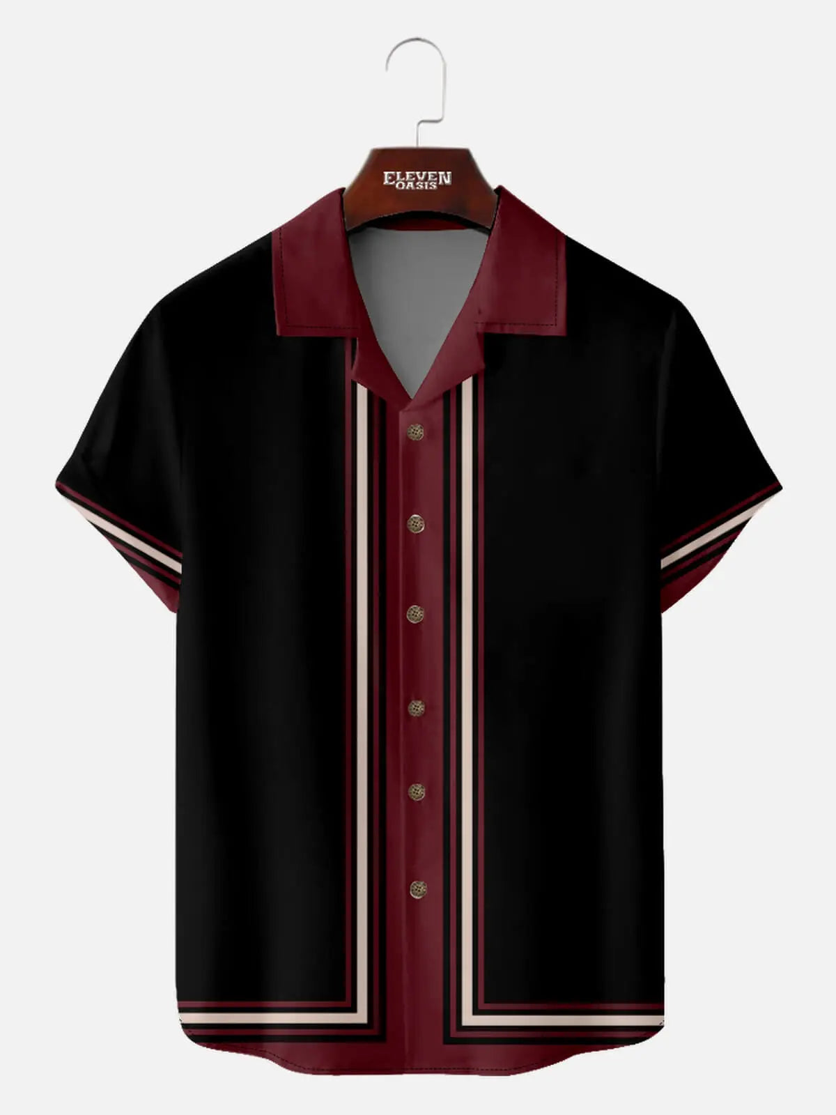 Men's Classic Vertical Stripe Bowling Short Sleeve Shirt ElevenOasis