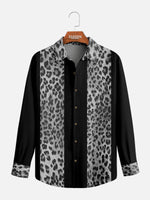 Men's Leopard Print Panel Bowling Long Sleeve Shirt ElevenOasis
