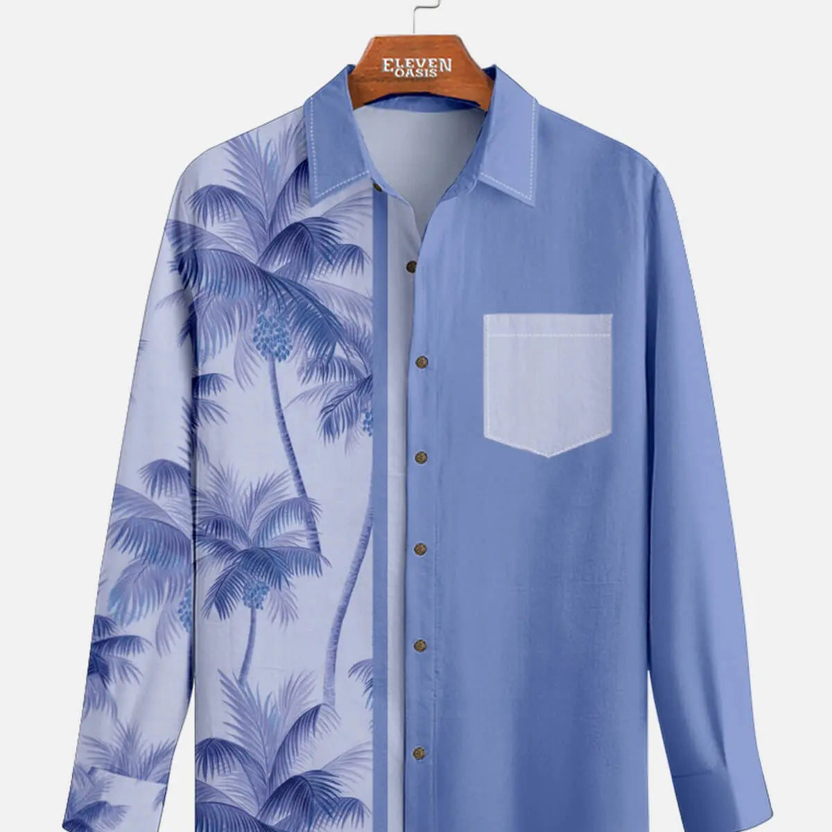 Men's Coconut Tree Casual Breathable Hawaiian Long Sleeve Shirt Eleven Oasis
