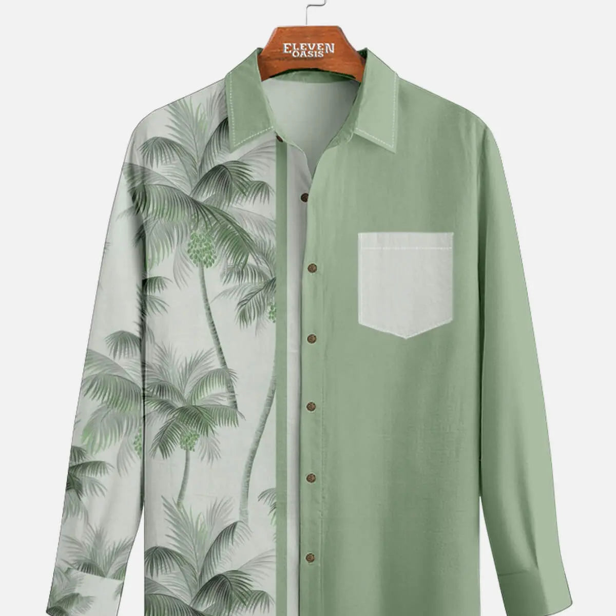 Men's Coconut Tree Casual Breathable Hawaiian Long Sleeve Shirt Eleven Oasis