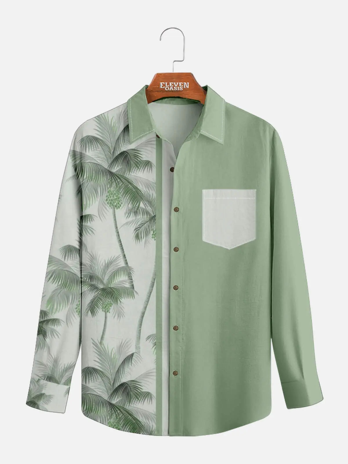 Men's Coconut Tree Casual Breathable Hawaiian Long Sleeve Shirt Eleven Oasis