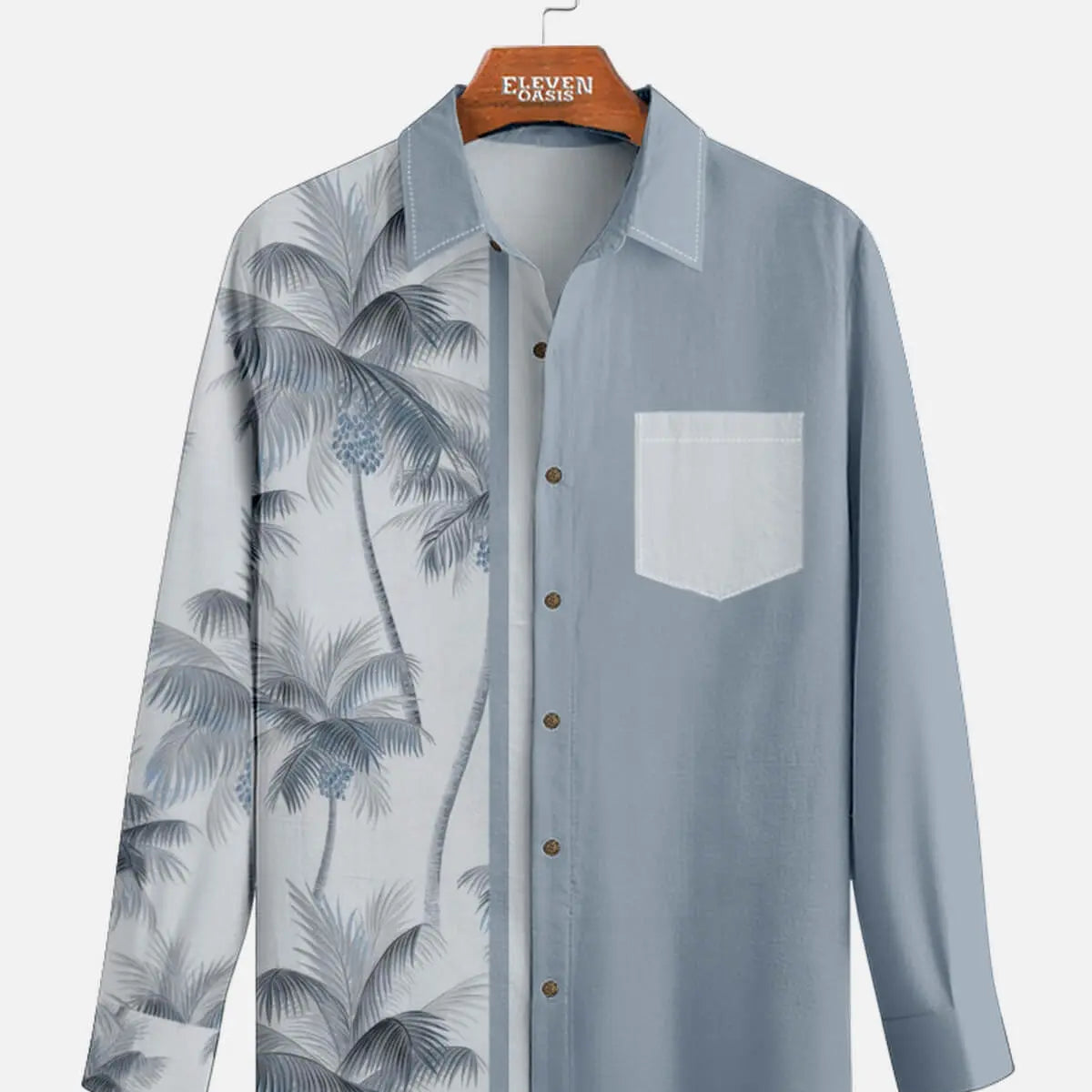 Men's Coconut Tree Casual Breathable Hawaiian Long Sleeve Shirt Eleven Oasis