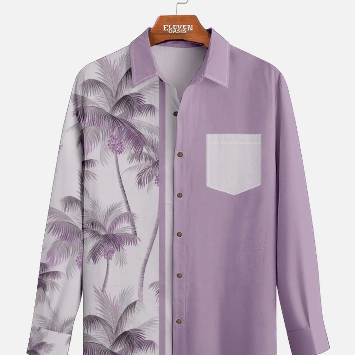 Men's Coconut Tree Casual Breathable Hawaiian Long Sleeve Shirt Eleven Oasis