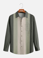 Men's Color-block Striped Casual Breathable Bowling Long Sleeve Shirt Eleven Oasis
