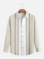 Men's Classic Striped Bowling Style Long Sleeve Shirt Eleven Oasis