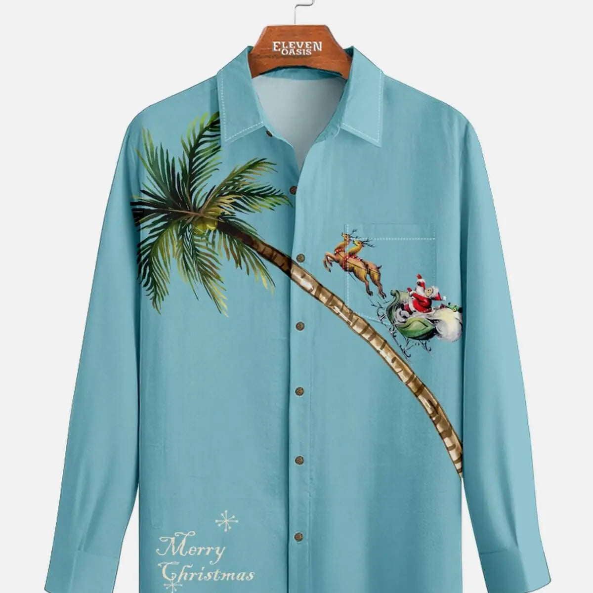 Men's Merry Christmas Palm Tree Long Sleeve Shirt Eleven Oasis