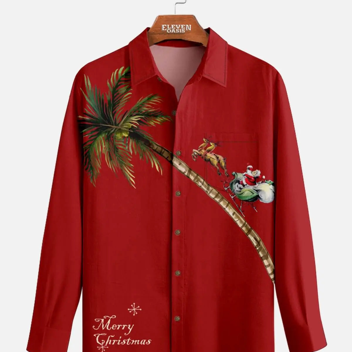 Men's Merry Christmas Palm Tree Long Sleeve Shirt Eleven Oasis