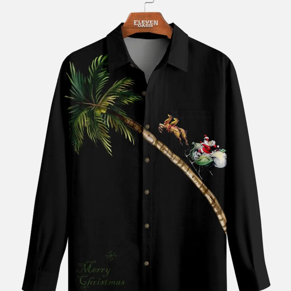 Men's Merry Christmas Palm Tree Long Sleeve Shirt Eleven Oasis