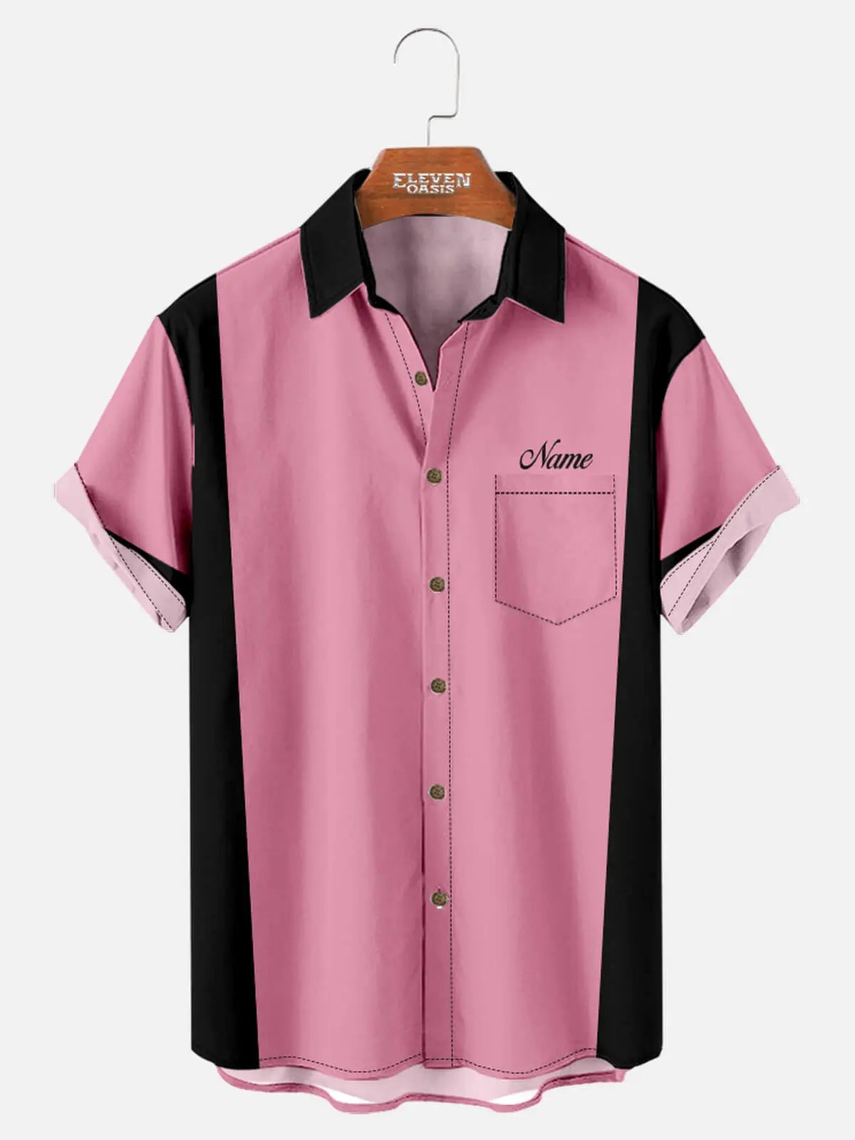 Men's Classic Customizable Bowling Style Spread Collar Short Sleeve Shirt ElevenOasis