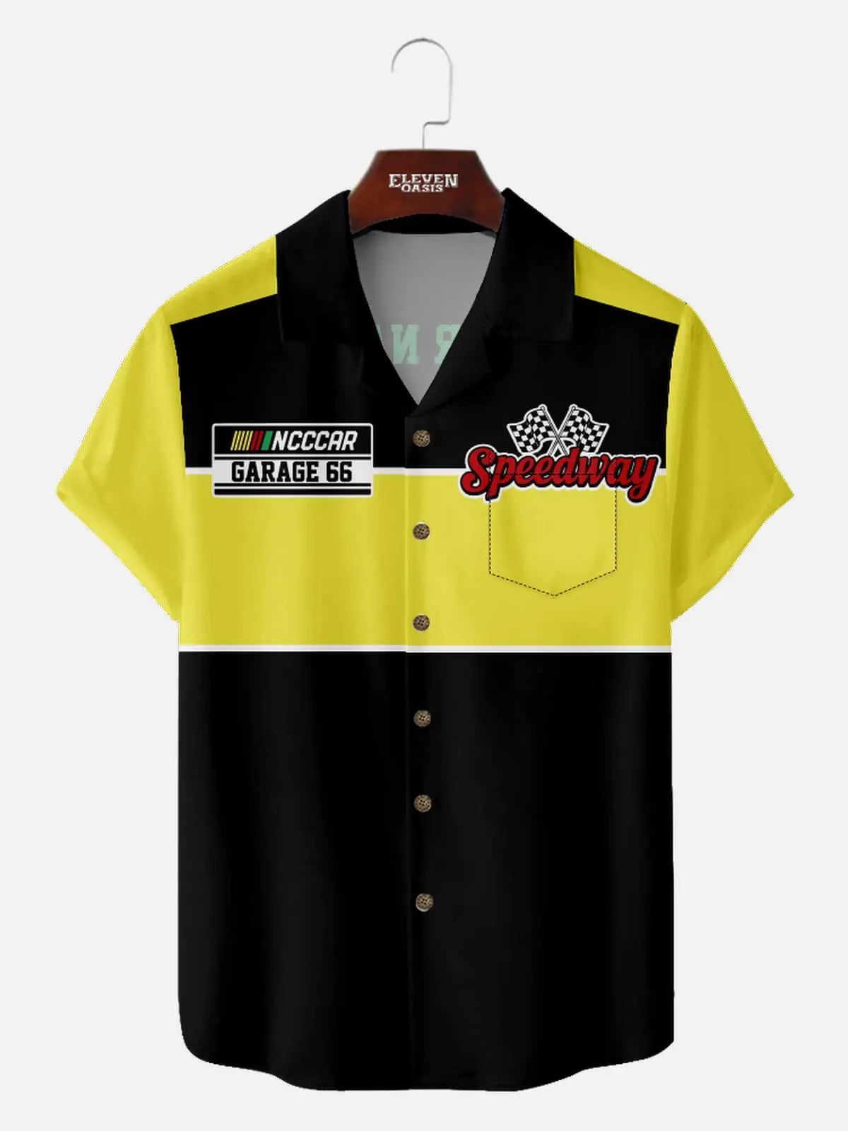 Tall Men's Custom Garage 66 Racing Panel Design Short Sleeve Shirt Eleven Oasis