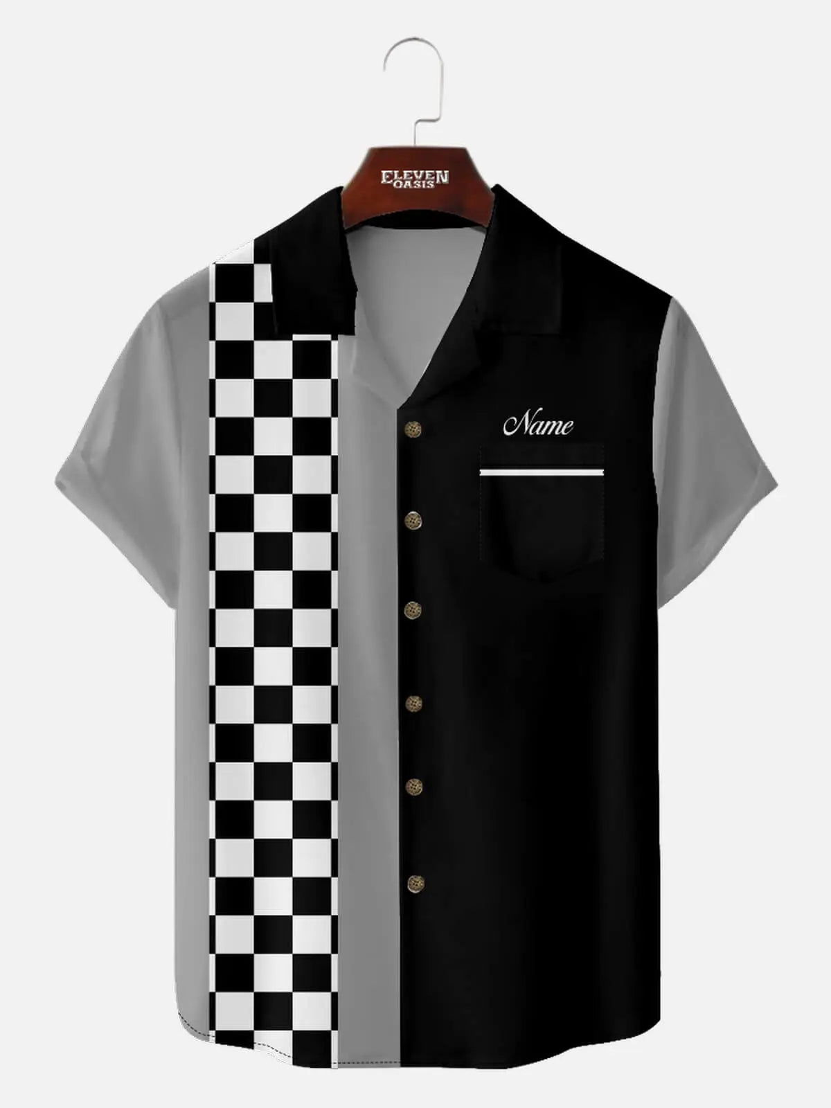 Men's Custom Racing Checkered Short Sleeve Shirt Eleven Oasis