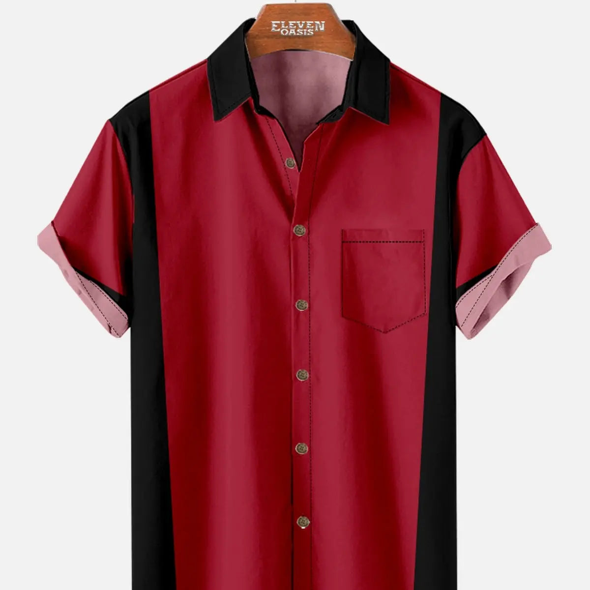 Men's Classic Customizable Bowling Style Spread Collar Short Sleeve Shirt ElevenOasis