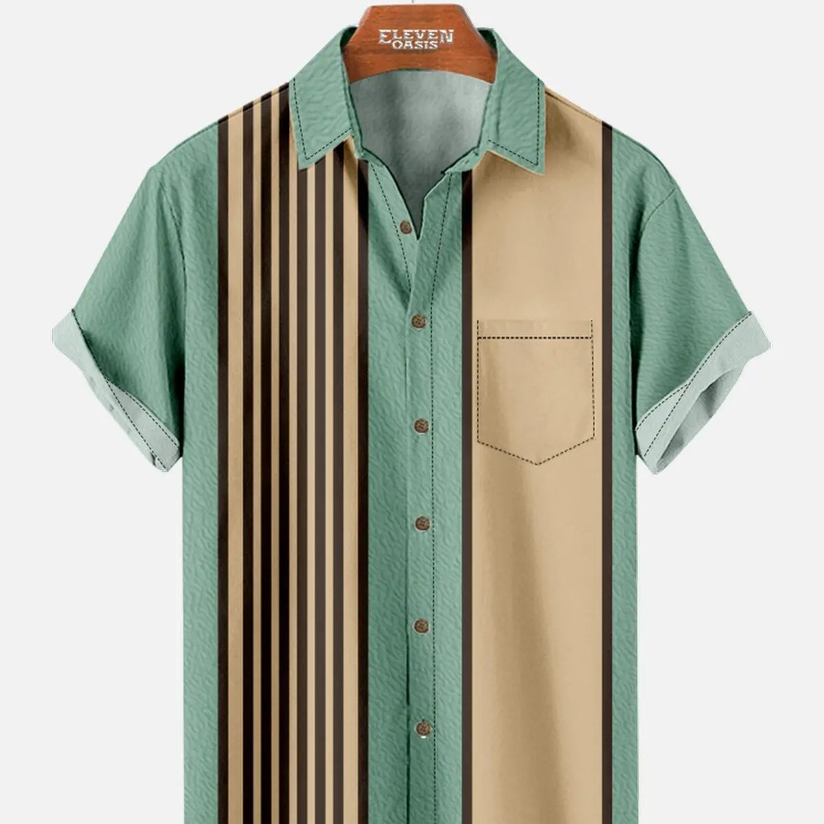 Men's Retro Stripe Customizable Bowling Short Sleeve Shirt ElevenOasis