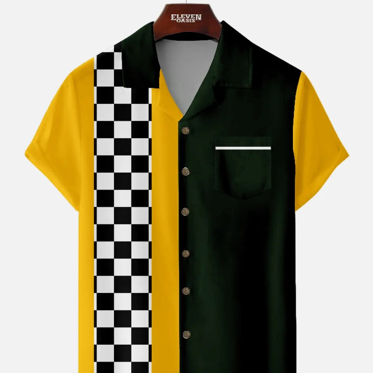 Men's Custom Racing Checkered Short Sleeve Shirt ElevenOasis