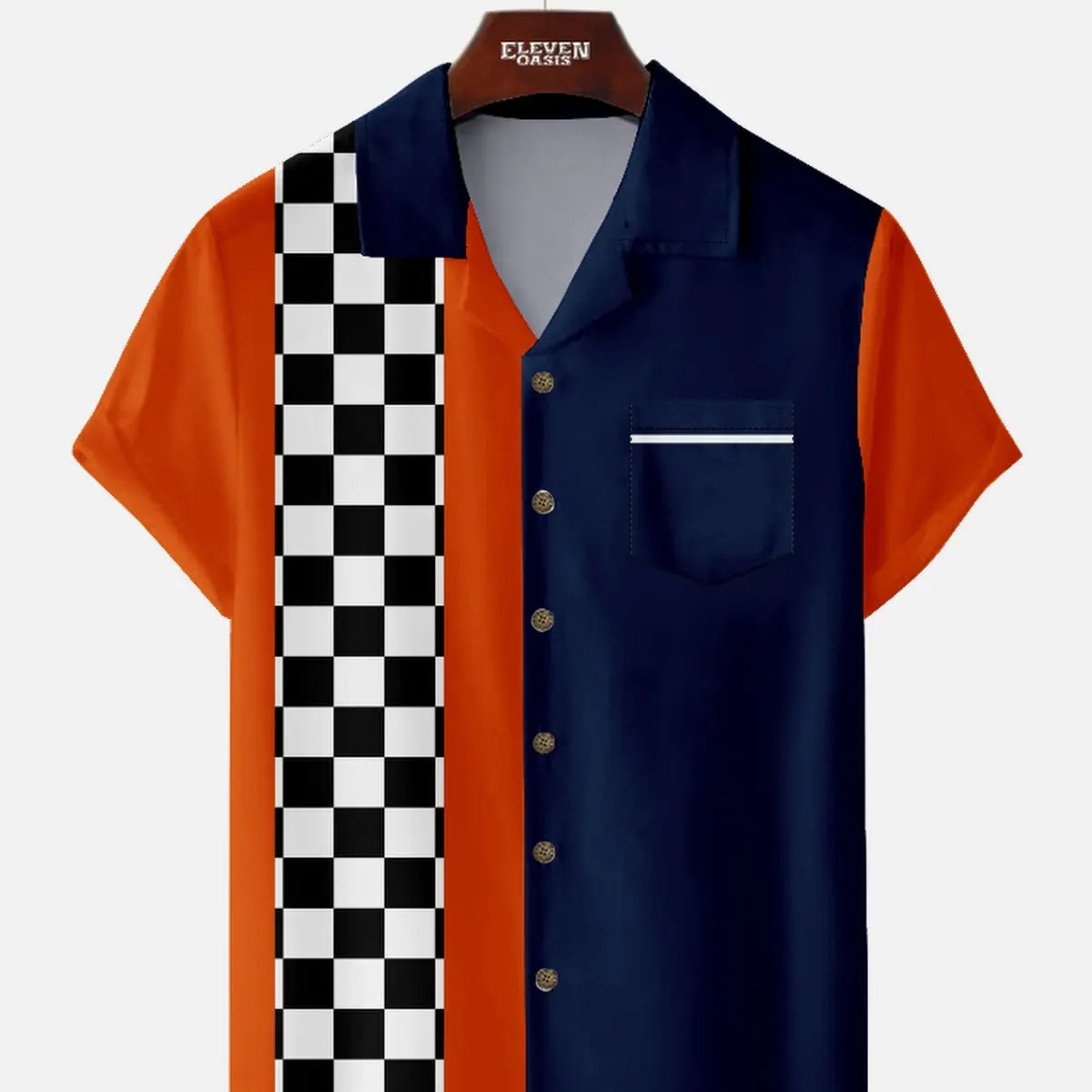 Tall Men's Custom Racing Checkered Short Sleeve Shirt ElevenOasis