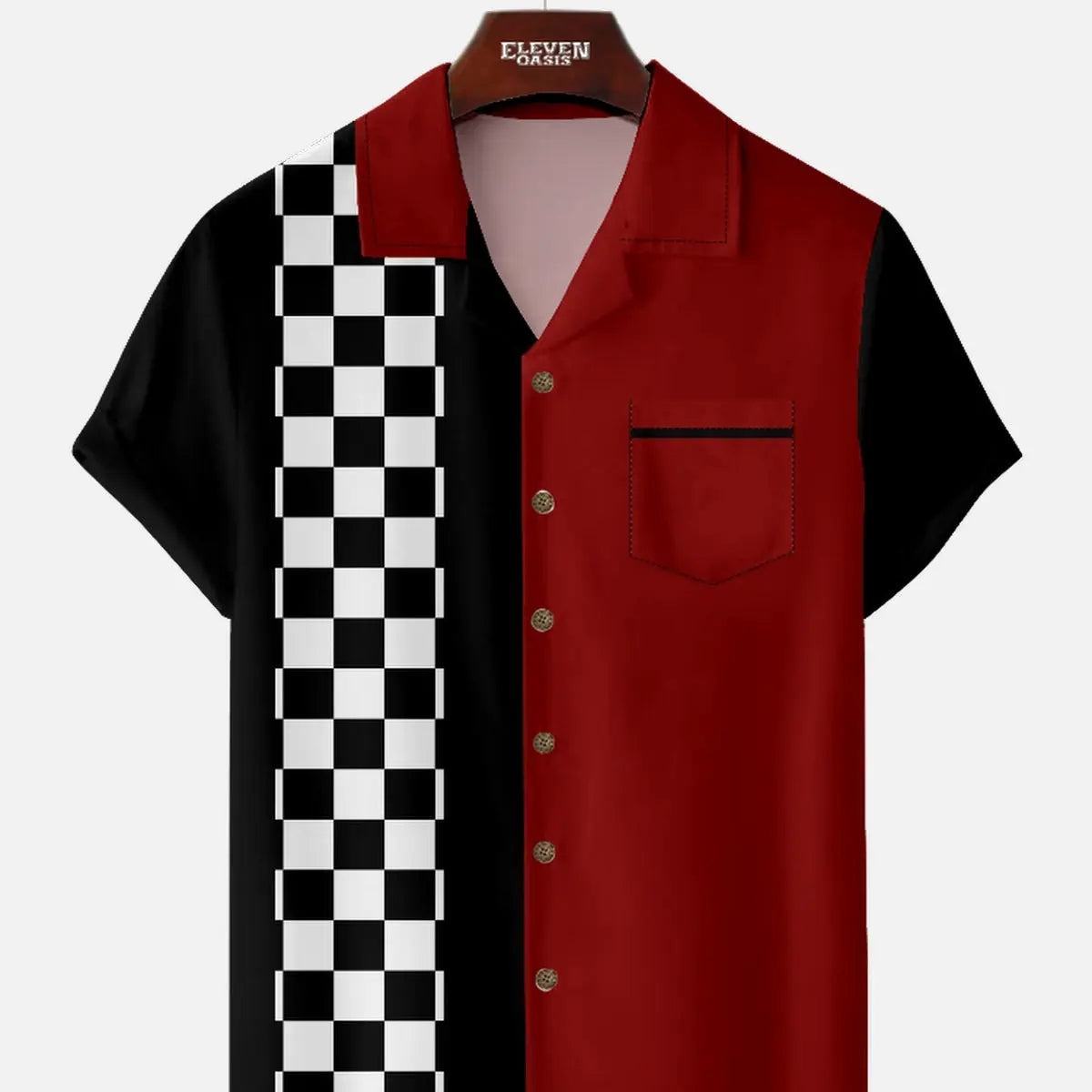 Tall Men's Custom Racing Checkered Short Sleeve Shirt ElevenOasis