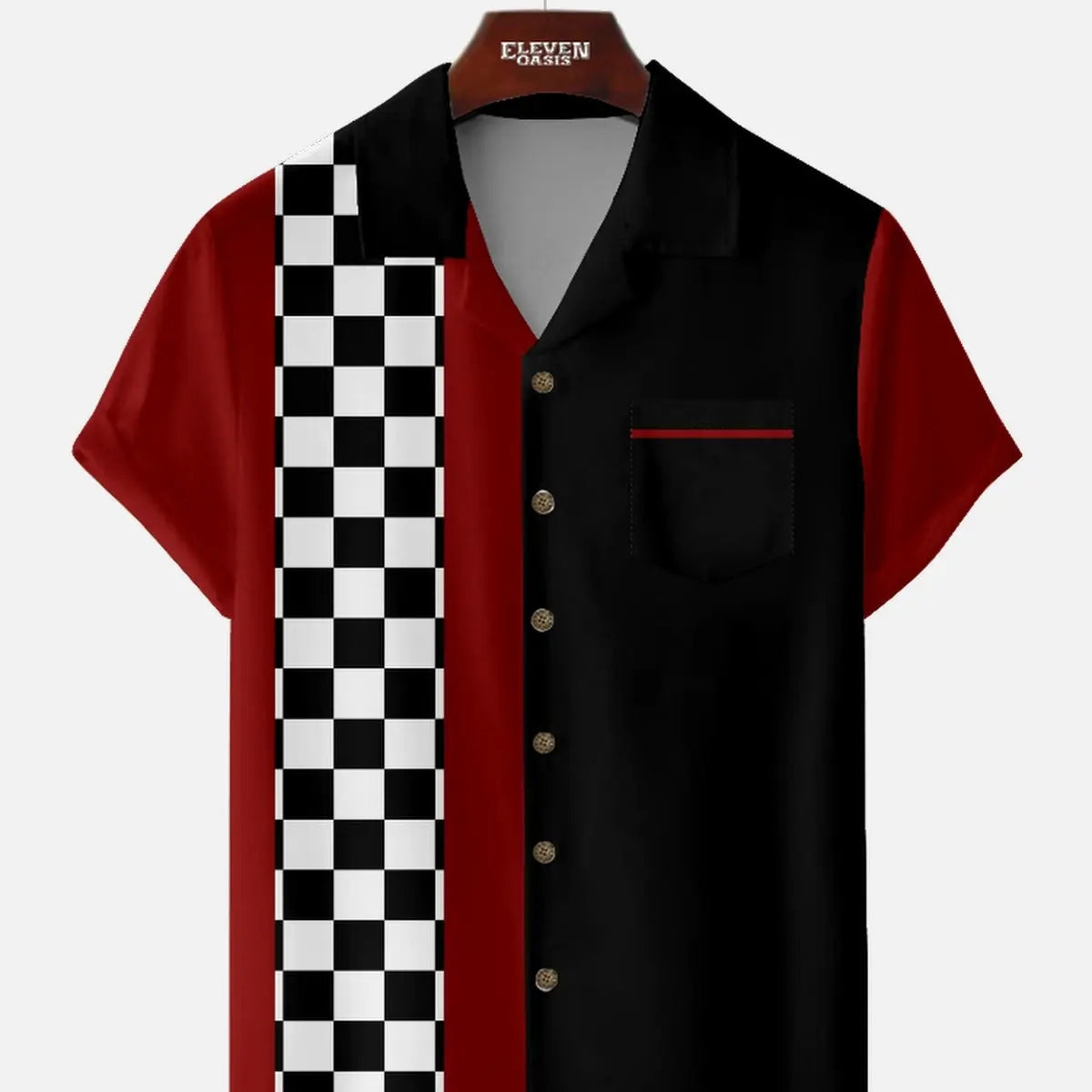 Tall Men's Custom Racing Checkered Short Sleeve Shirt ElevenOasis